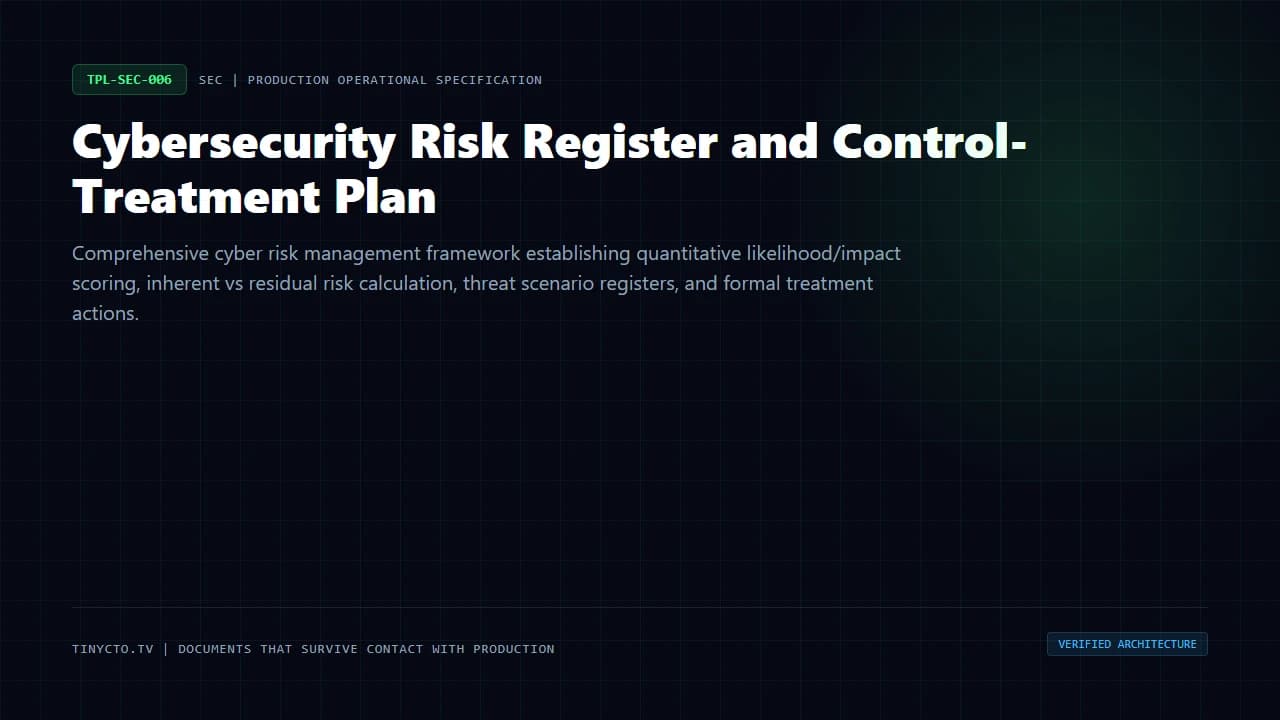 Cybersecurity Risk Register and Control-Treatment Plan blueprint visual card