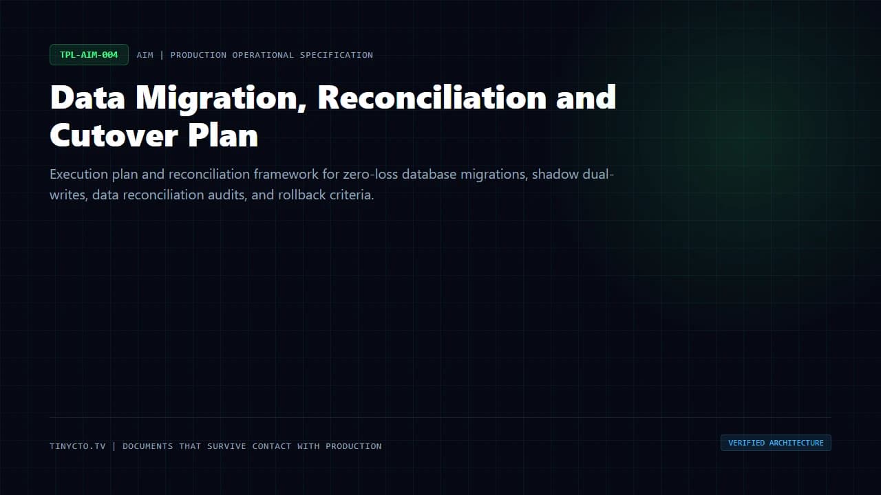 Data Migration, Reconciliation and Cutover Plan blueprint visual card