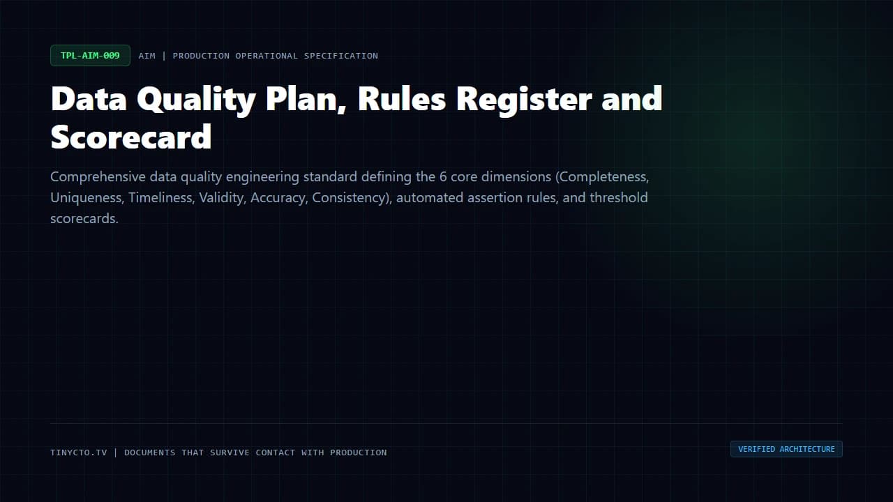 Data Quality Plan, Rules Register and Scorecard blueprint visual card