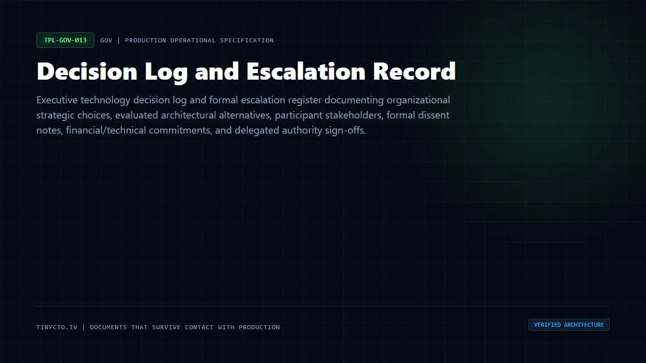Decision Log and Escalation Record blueprint visual card