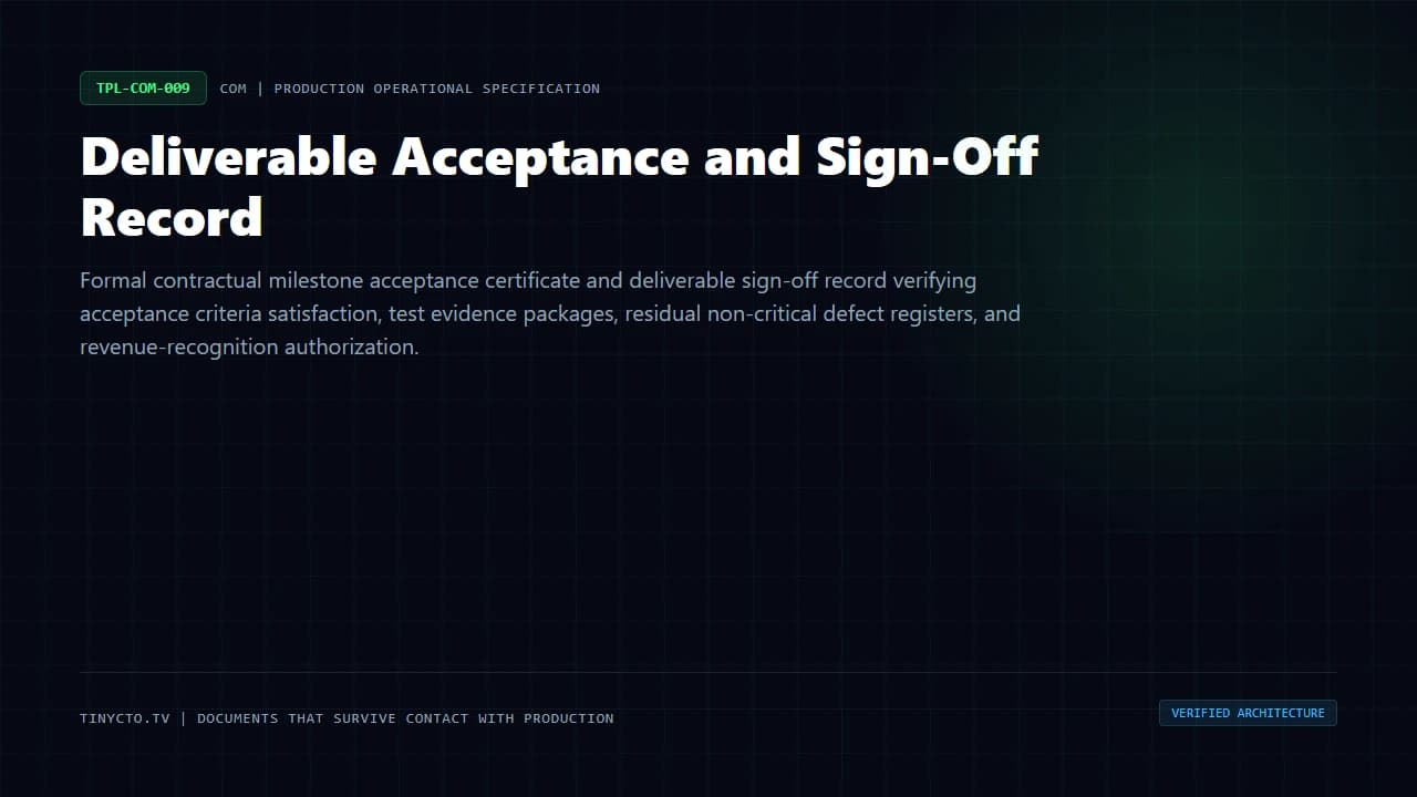 Deliverable Acceptance and Sign-Off Record blueprint visual card