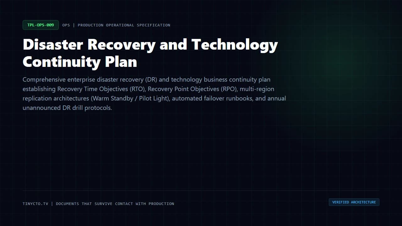 Disaster Recovery and Technology Continuity Plan blueprint visual card