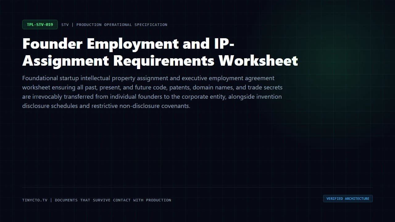 Founder Employment and IP-Assignment Requirements Worksheet blueprint visual card