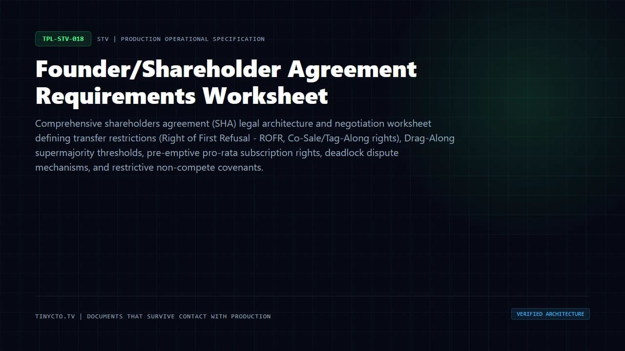 Founder/Shareholder Agreement Requirements Worksheet blueprint visual card