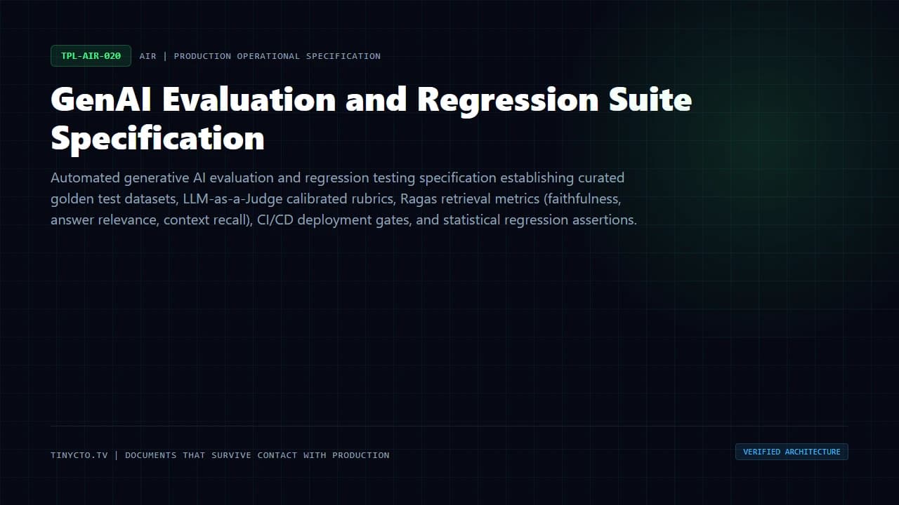 GenAI Evaluation and Regression Suite Specification blueprint visual card