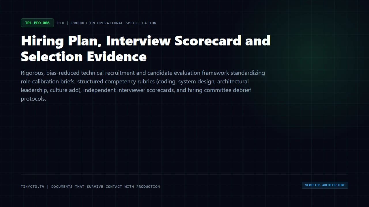 Hiring Plan, Interview Scorecard and Selection Evidence blueprint visual card