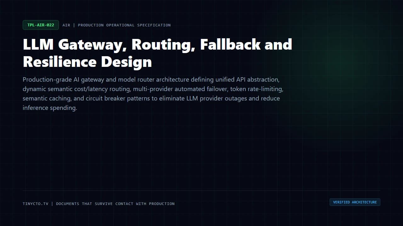 LLM Gateway, Routing, Fallback and Resilience Design blueprint visual card