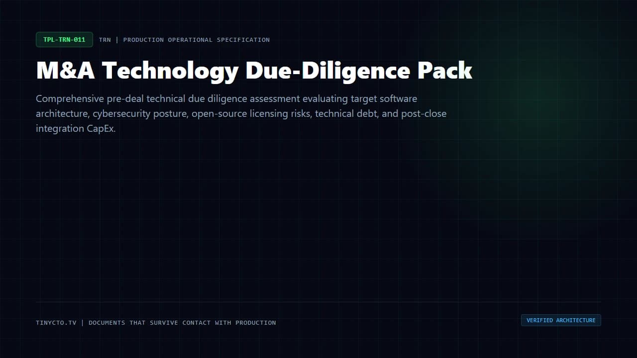 M&A Technology Due-Diligence Pack blueprint visual card