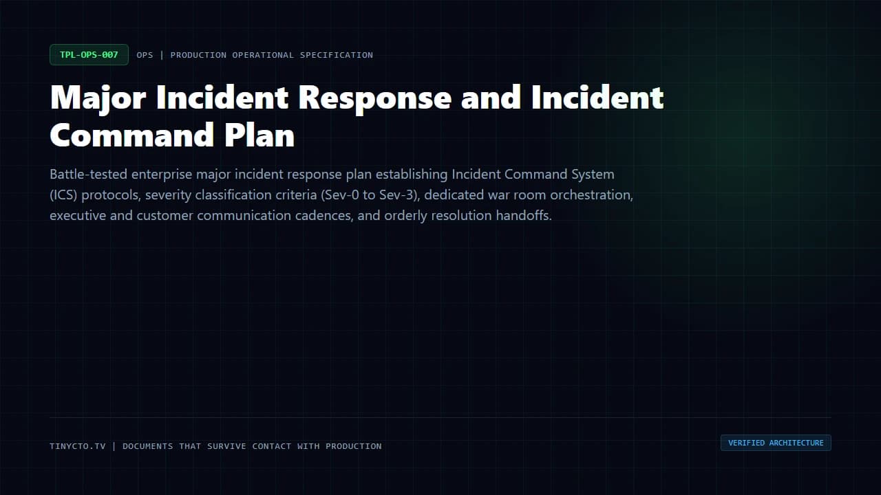 Major Incident Response and Incident Command Plan blueprint visual card