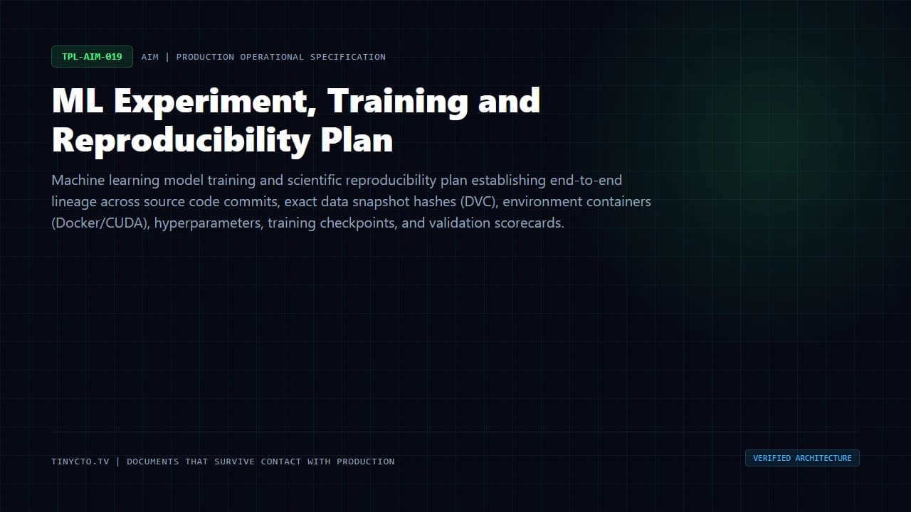 ML Experiment, Training and Reproducibility Plan blueprint visual card
