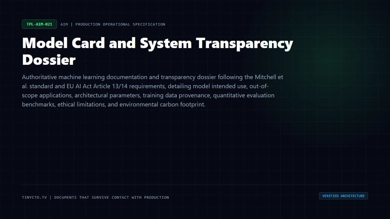 Model Card and System Transparency Dossier blueprint visual card