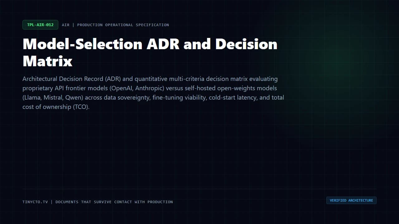 Model-Selection ADR and Decision Matrix blueprint visual card