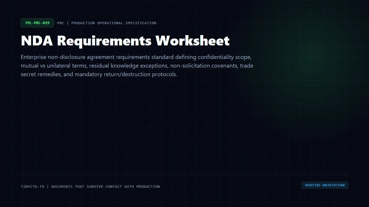 NDA Requirements Worksheet blueprint visual card
