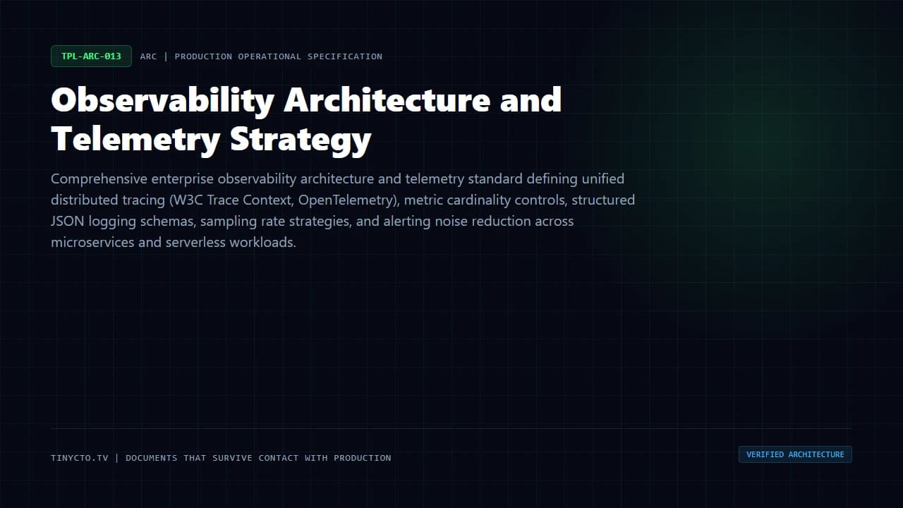 Observability Architecture and Telemetry Strategy blueprint visual card