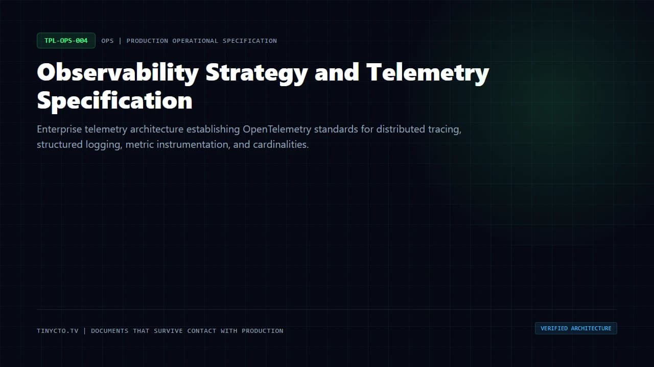 Observability Strategy and Telemetry Specification blueprint visual card