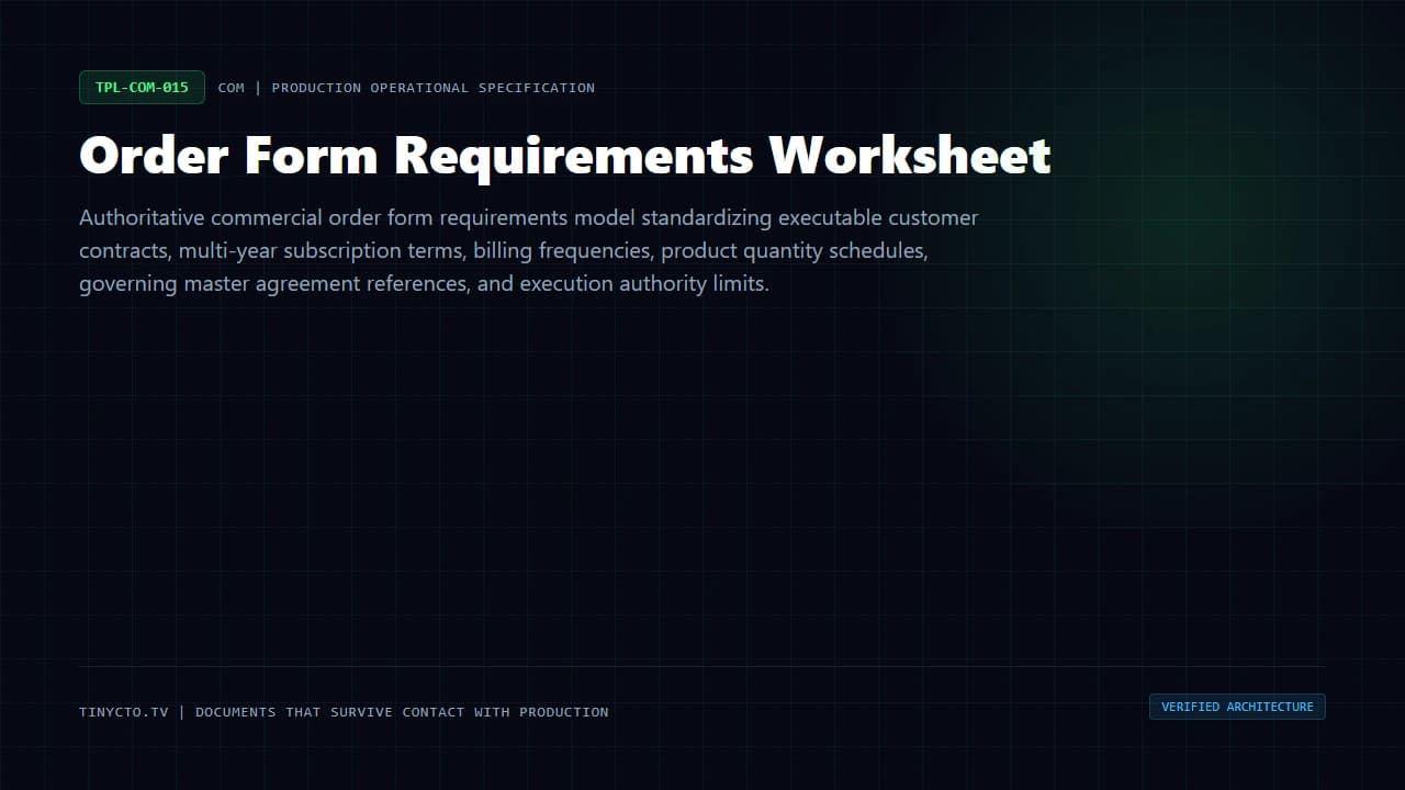 Order Form Requirements Worksheet blueprint visual card