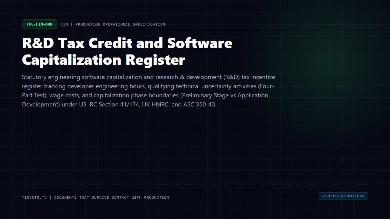 R&D Tax Credit and Software Capitalization Register blueprint visual card