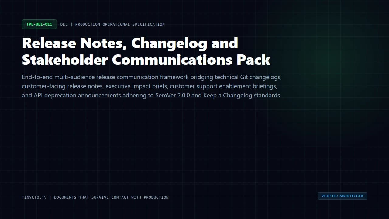 Release Notes, Changelog and Stakeholder Communications Pack blueprint visual card