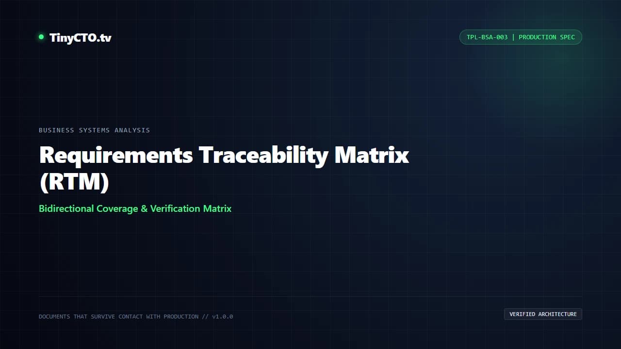 Requirements Traceability Matrix (RTM) blueprint visual card