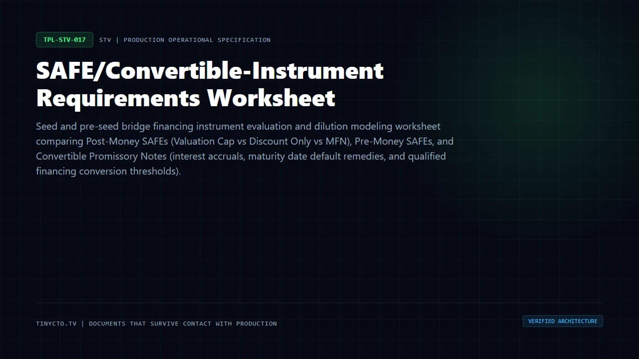 SAFE/Convertible-Instrument Requirements Worksheet blueprint visual card