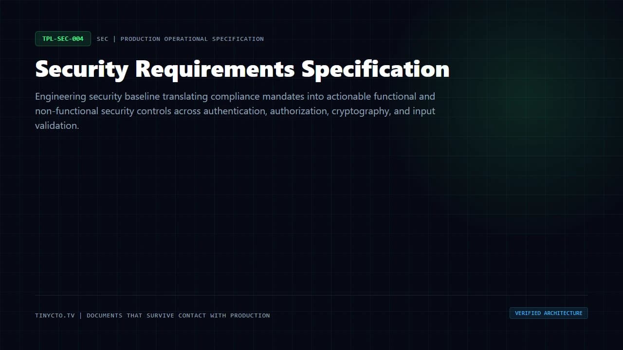 Security Requirements Specification blueprint visual card