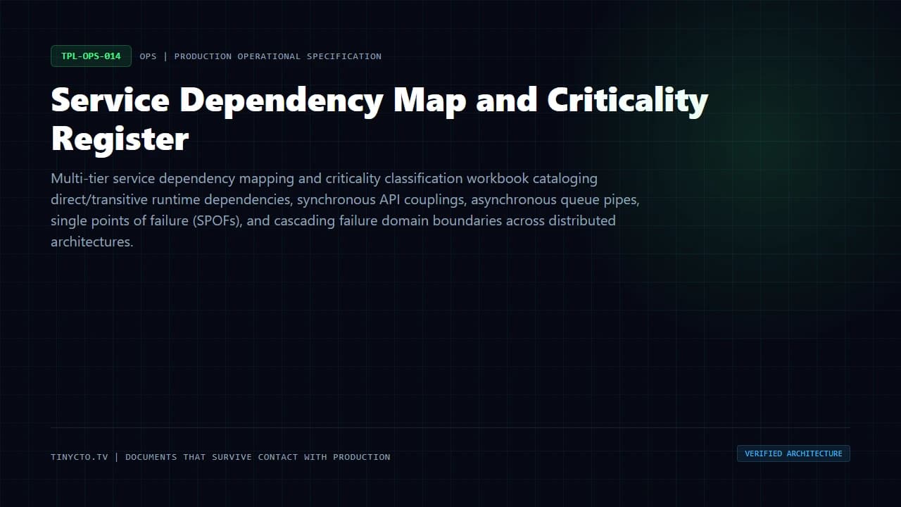 Service Dependency Map and Criticality Register blueprint visual card