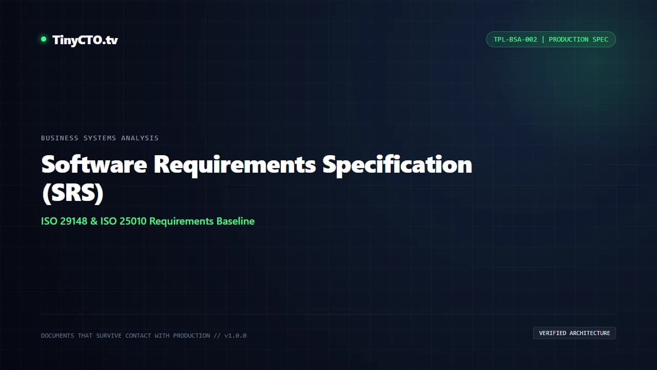 Software Requirements Specification (SRS) blueprint visual card