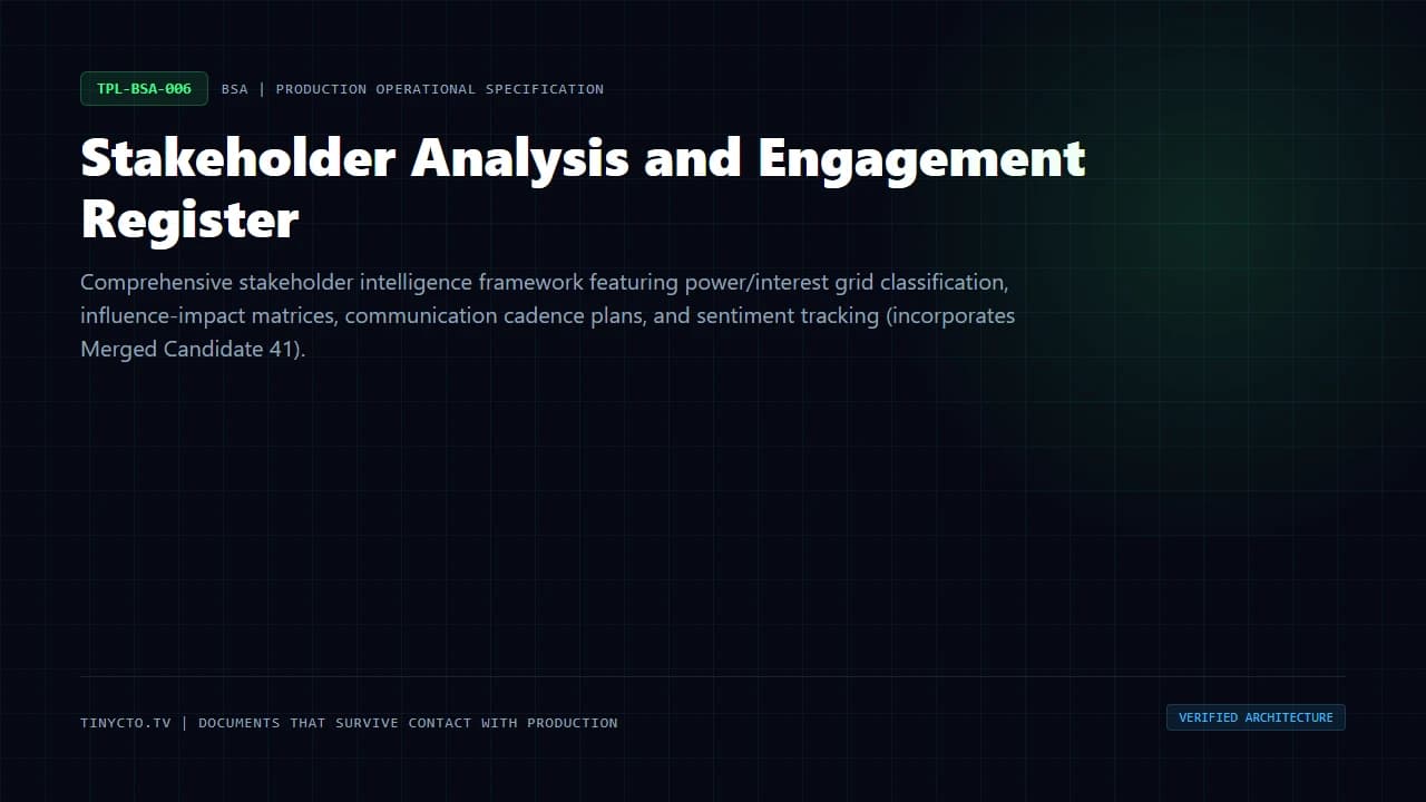 Stakeholder Analysis and Engagement Register blueprint visual card