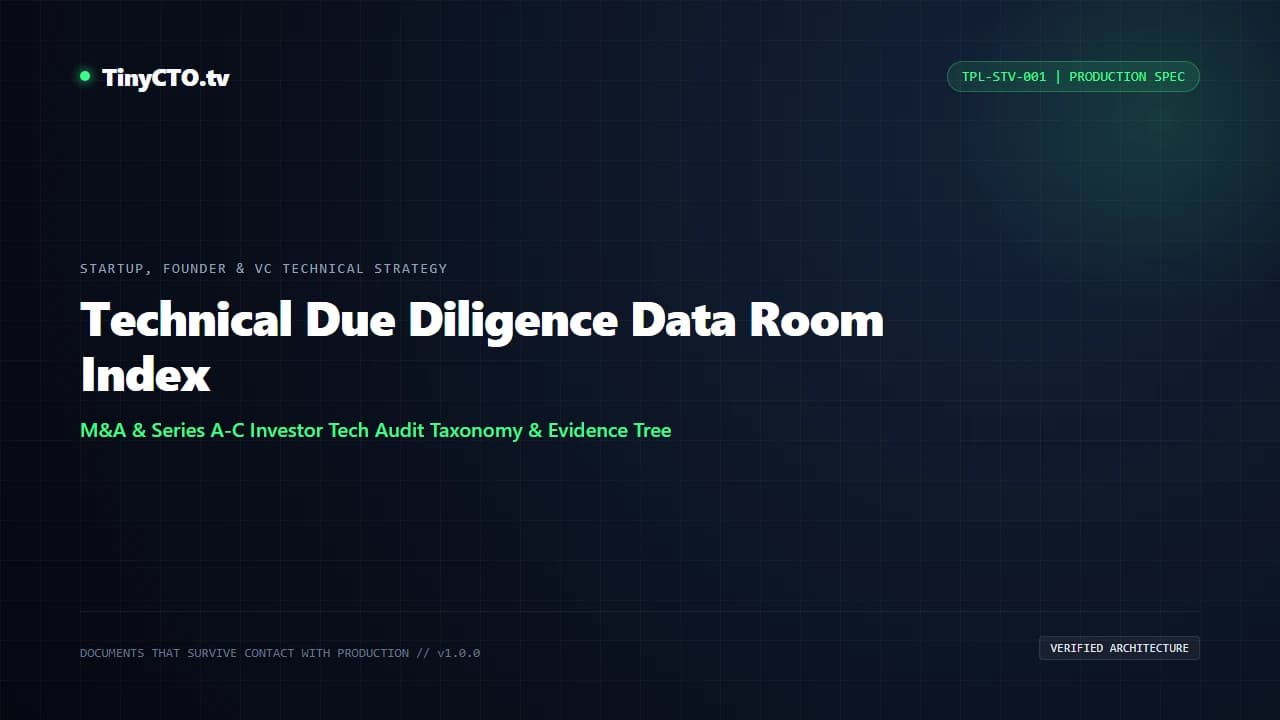 Technical Due Diligence Data Room Index blueprint visual card