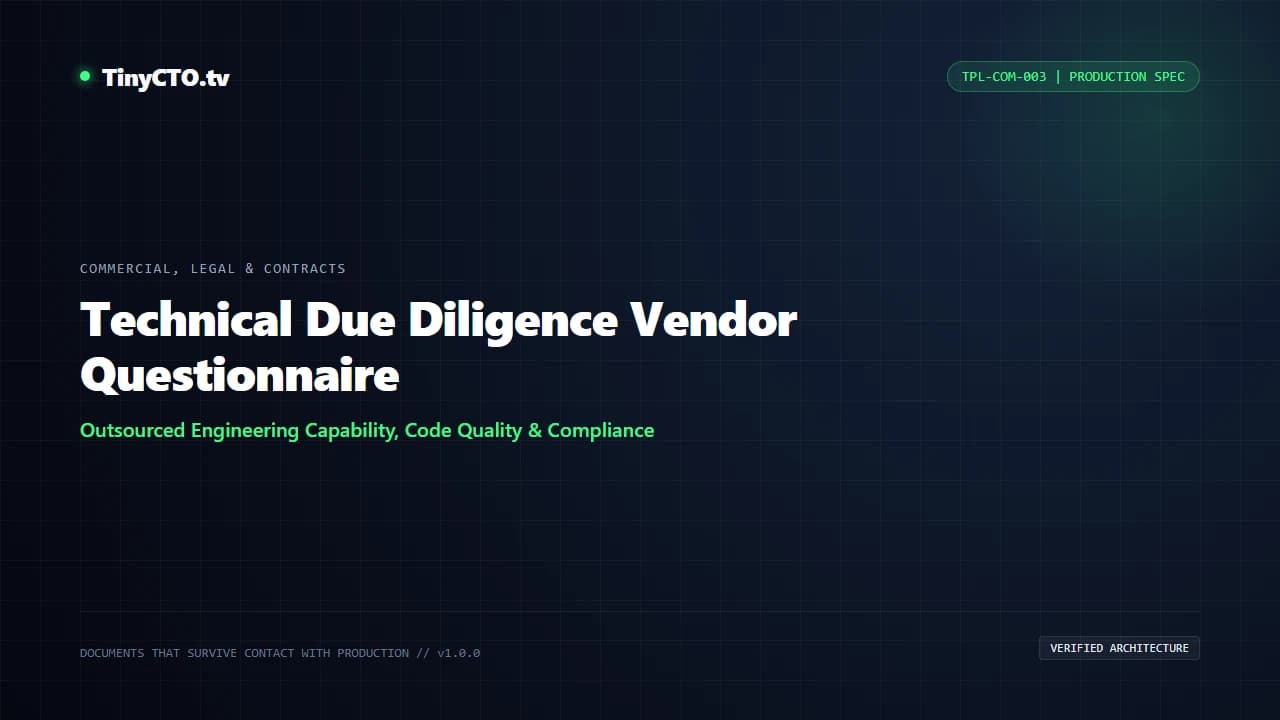 Technical Due Diligence Vendor Questionnaire blueprint visual card