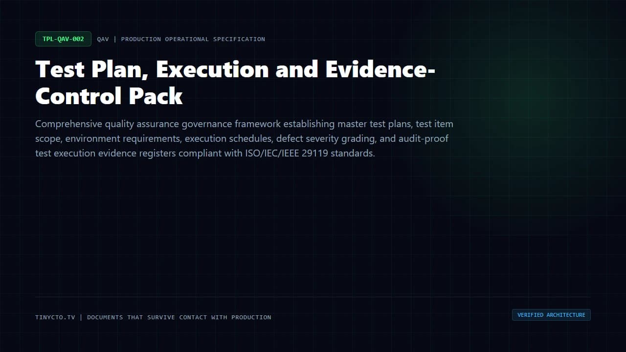 Test Plan, Execution and Evidence-Control Pack blueprint visual card