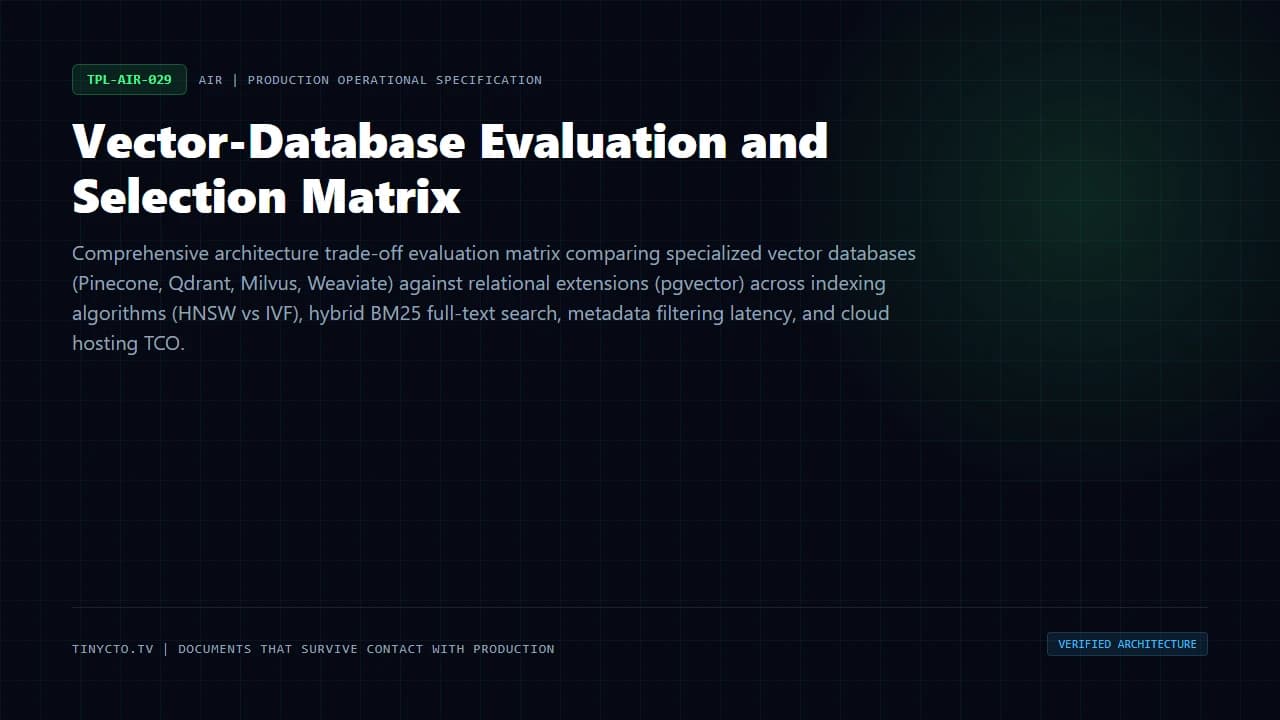 Vector-Database Evaluation and Selection Matrix blueprint visual card